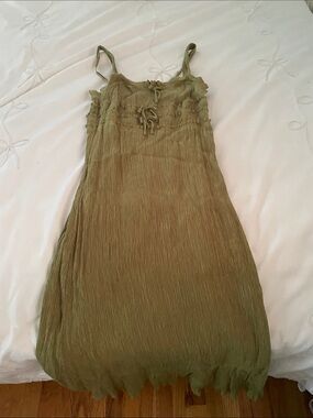 Blu Pepper Olive Green Crinkled Spaghetti Strap Dress
